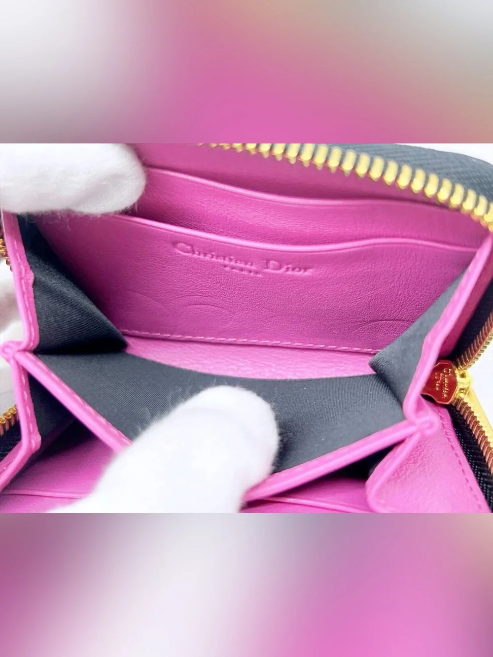 Christian Dior Trotter Black/Pink Patent Leather Round Zip Coin Small Wallet